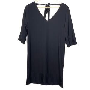 An’ge knee length black pleated 1/2 sleeve casual shift dress size small S